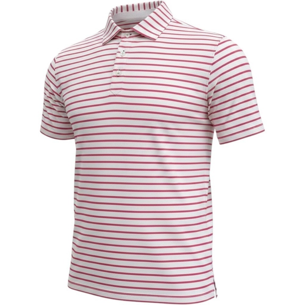 STITCH Performance Polo Shirt‎ Mens XL White Pink Striped Short Sleeve Golfcore